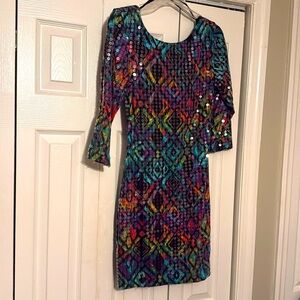 As U Wish Multicolor Sequin 3/4 Sleeve Bodycon Dress Medium NWT